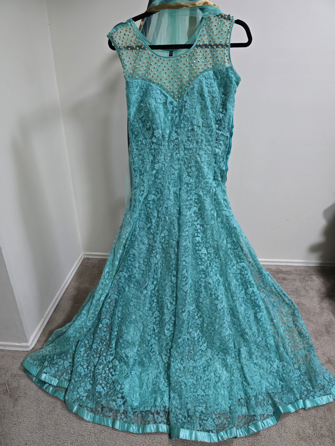 Teal Floor-Length Lace Anarkali Suit - photo 2