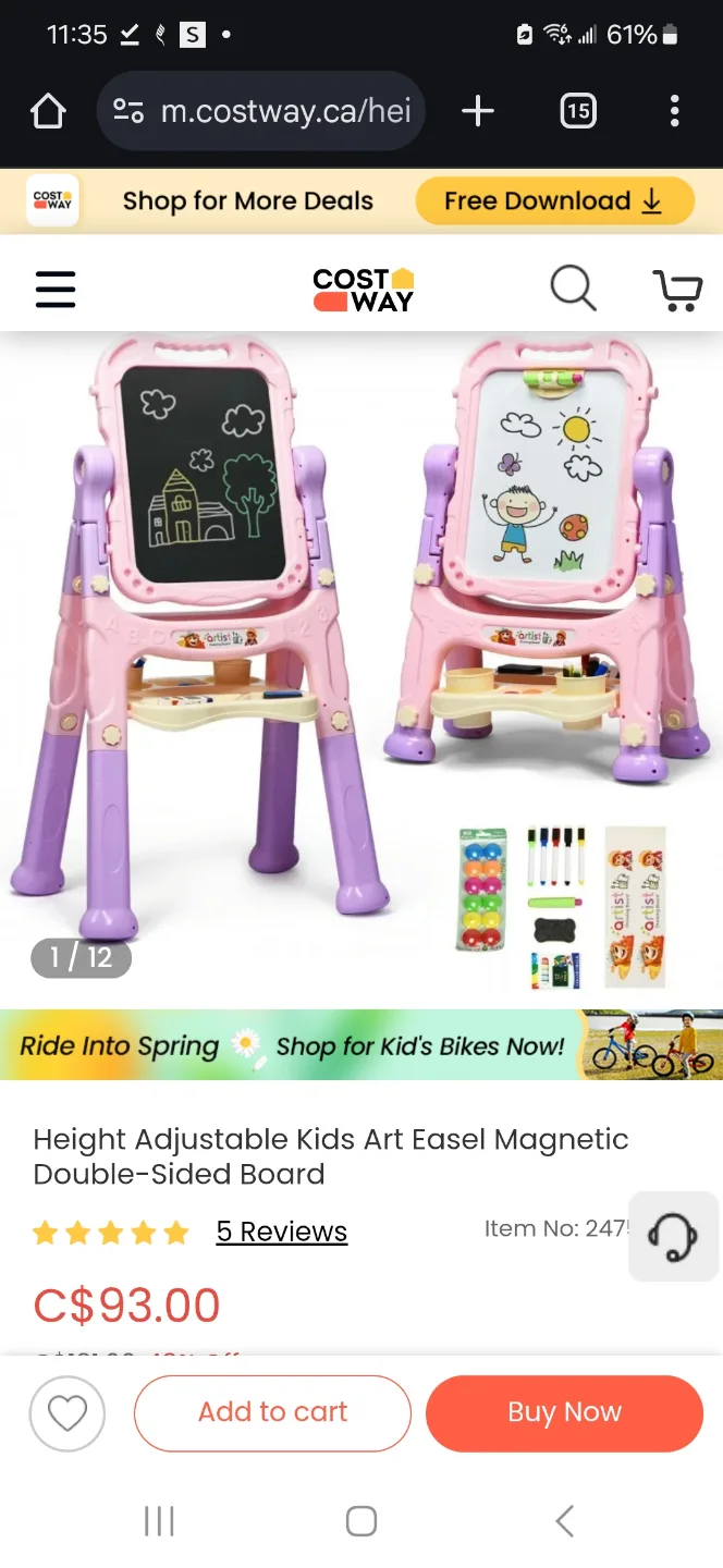 Kids' Height-Adjustable Double-Sided Art Easel thumbnail