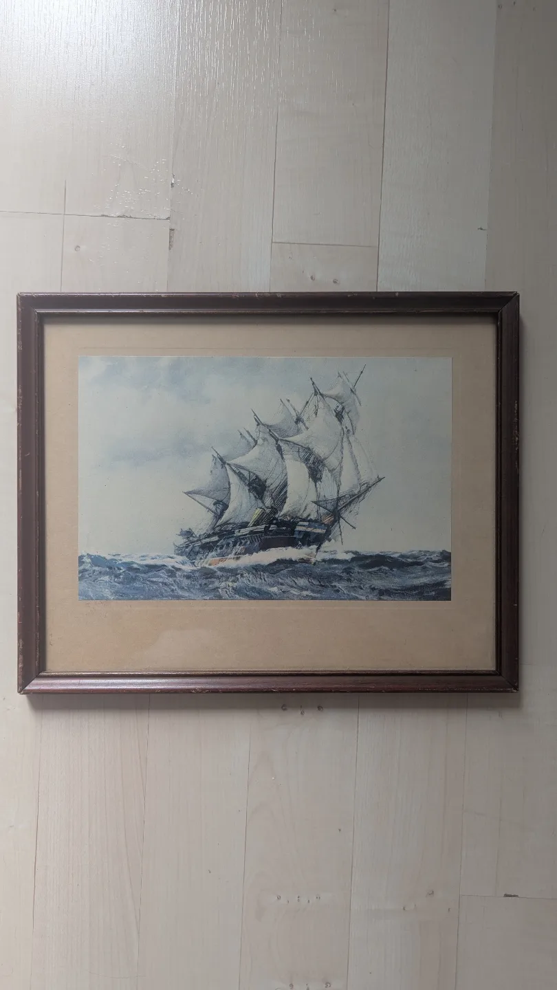 Vintage Framed Maritime Print - Clipper Ship at Sea thumbnail