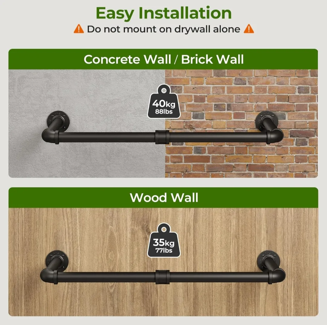 Wall Mounted Garment Rack, Black Industrial Pipe Style. image indicator(6)