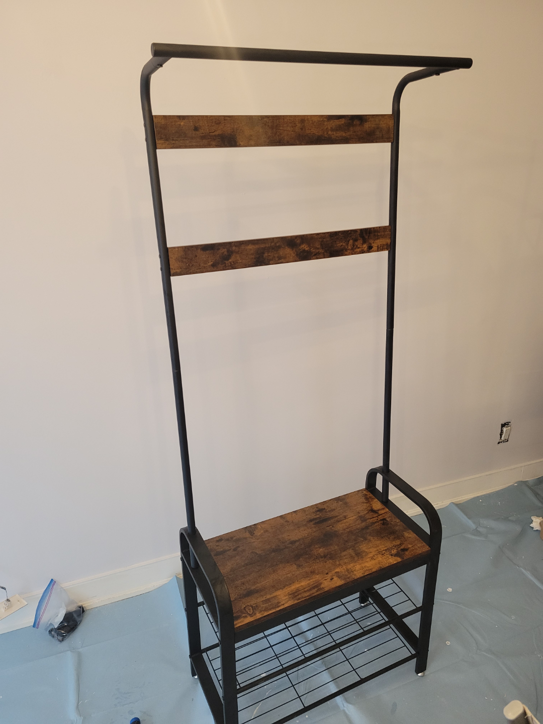 Industrial-Style Hall Tree with Shoe Rack