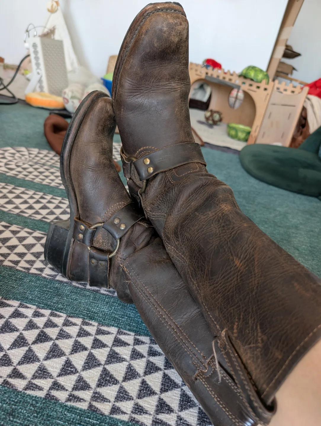 Frye Women's Brown Leather Harness Boots thumbnail