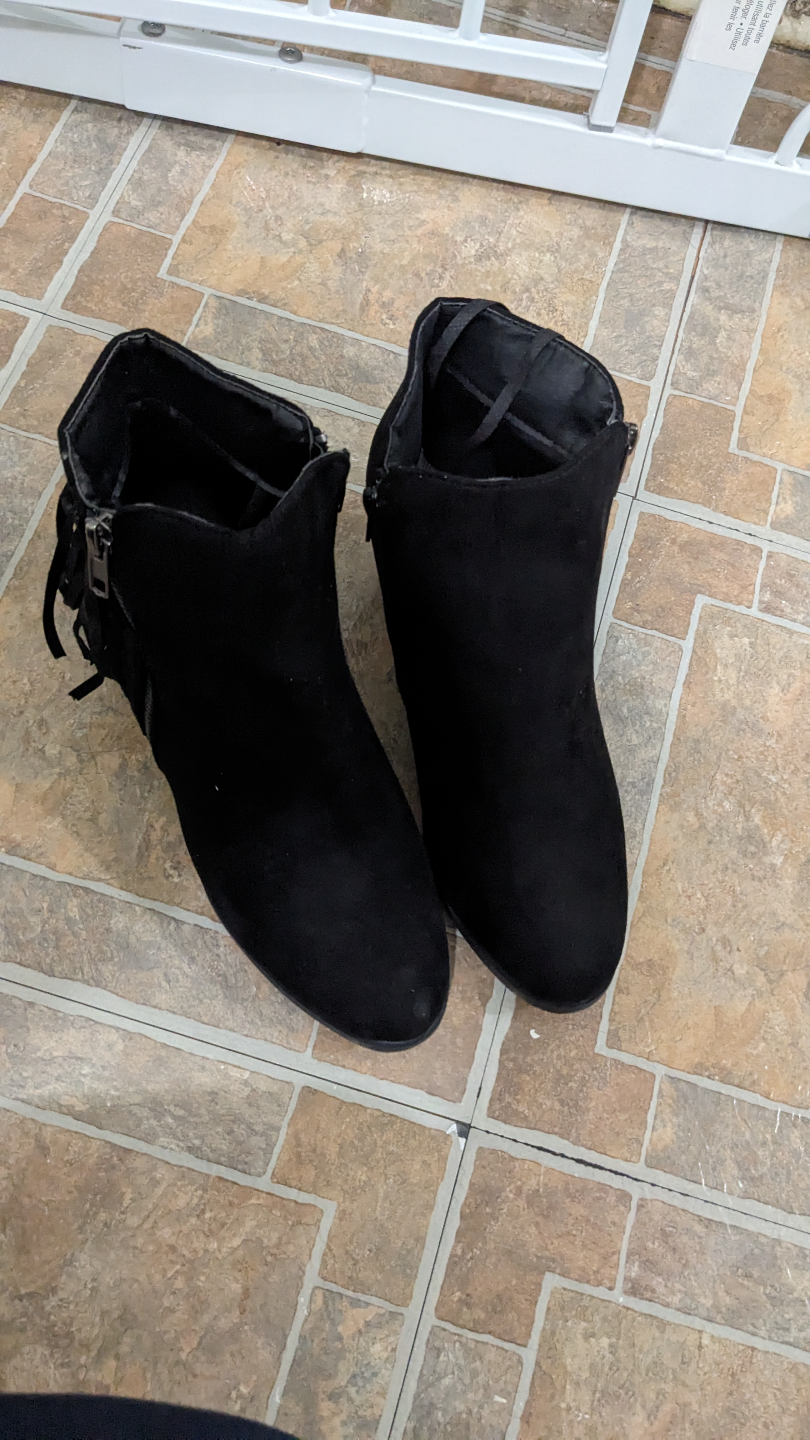 Black Suede Ankle Boots with Fringe Detail - photo 2