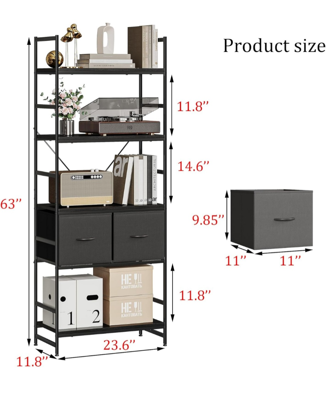 Black Metal 5-Shelf Storage Organizer with Two Drawers - photo 2