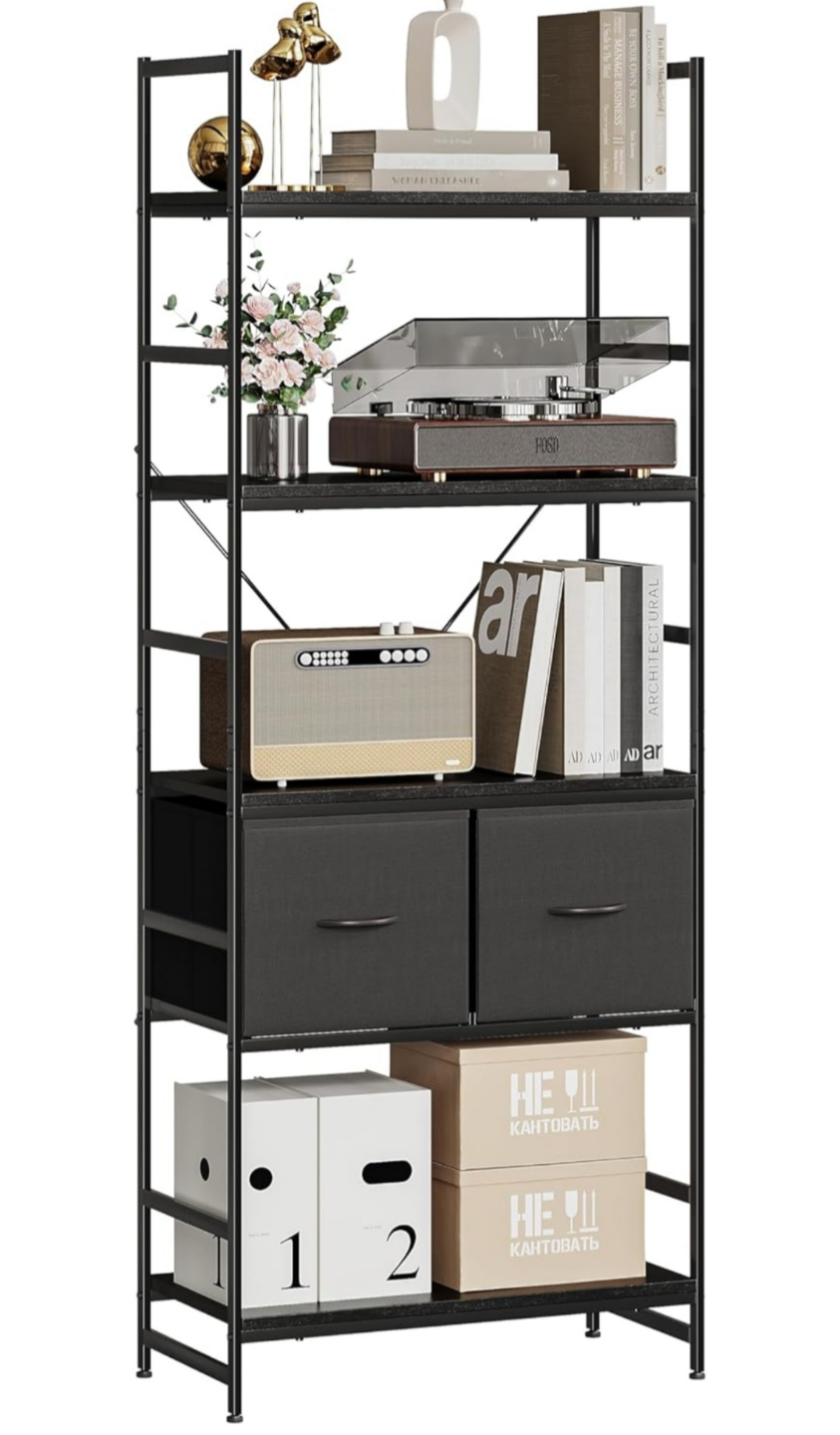 Black Metal 5-Shelf Storage Organizer with Two Drawers - photo 3
