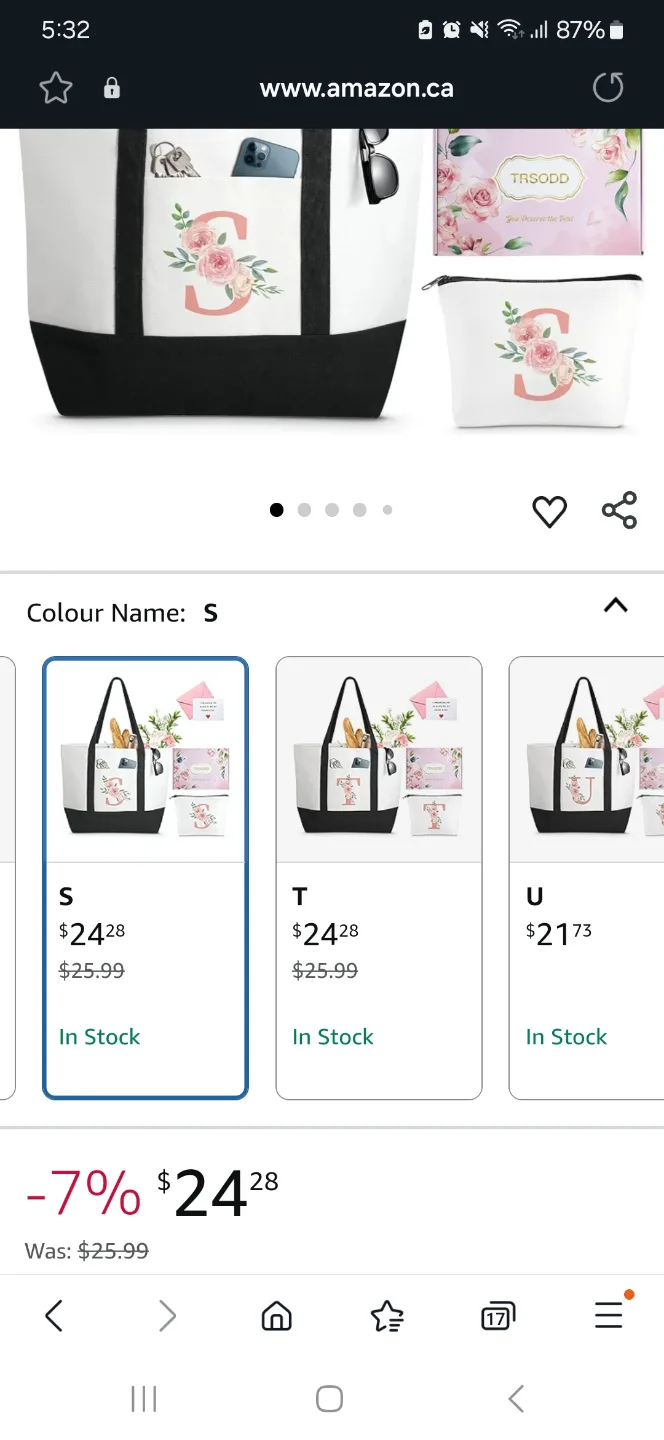 TRSODD Floral Monogrammed Tote Bag and Cosmetic Bag Set image indicator(4)