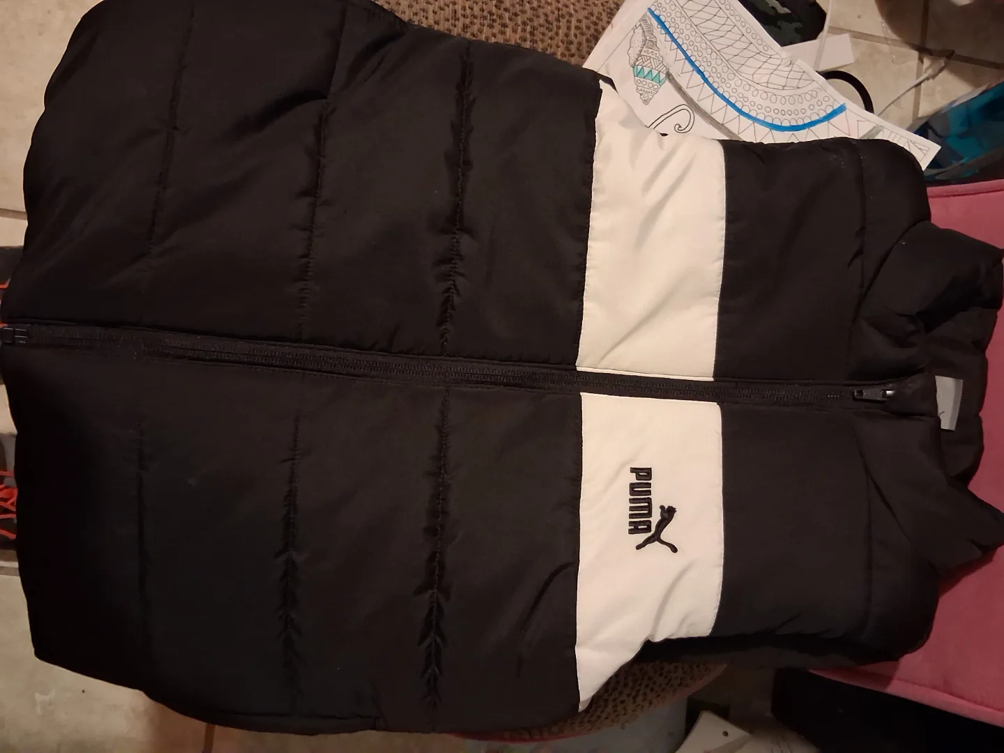 Puma Black and White Puffer Vest - Size XS thumbnail