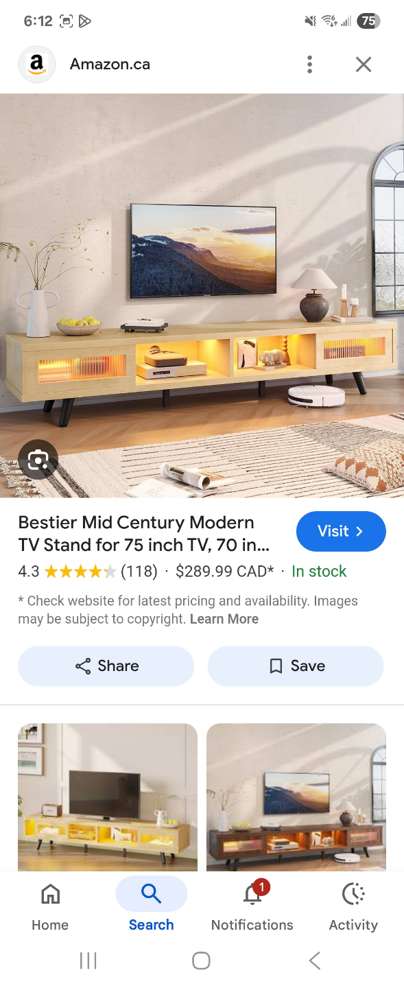 Besiter 70 inch Mid-Century Modern TV Stand with LED Lights - photo 4