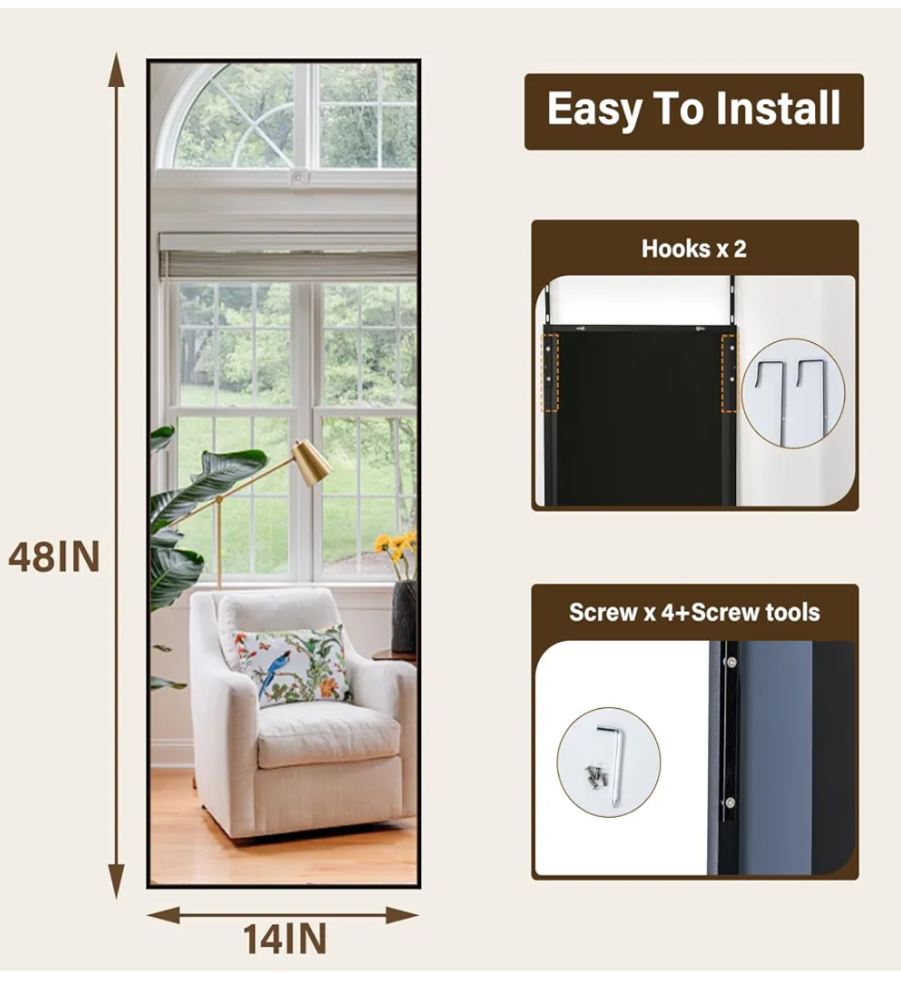 Full Length Over-the-Door Mirror - Black Frame - photo 3