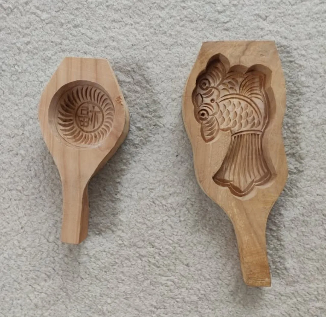 Pair of Vintage Wooden Mooncake Molds thumbnail
