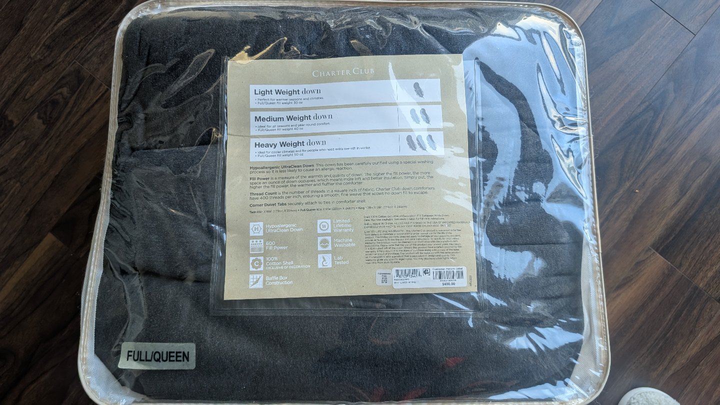 Charter Club Full/Queen Heavy Weight Down Comforter