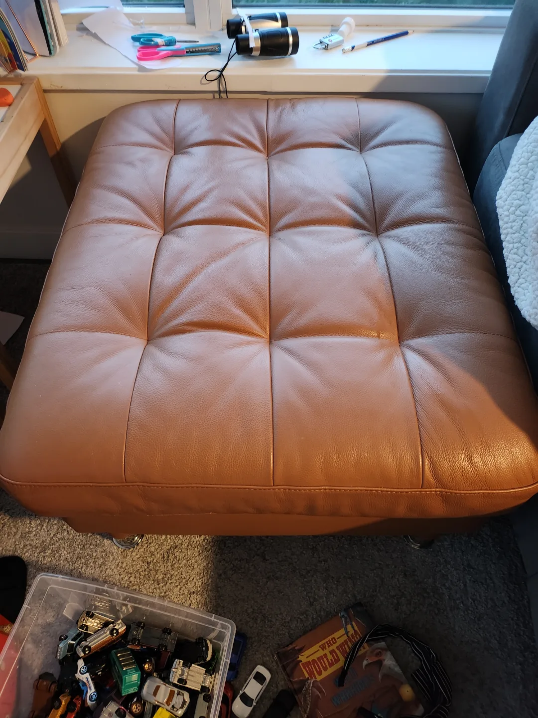 *moving out sale*Brown Leather Ottoman thumbnail