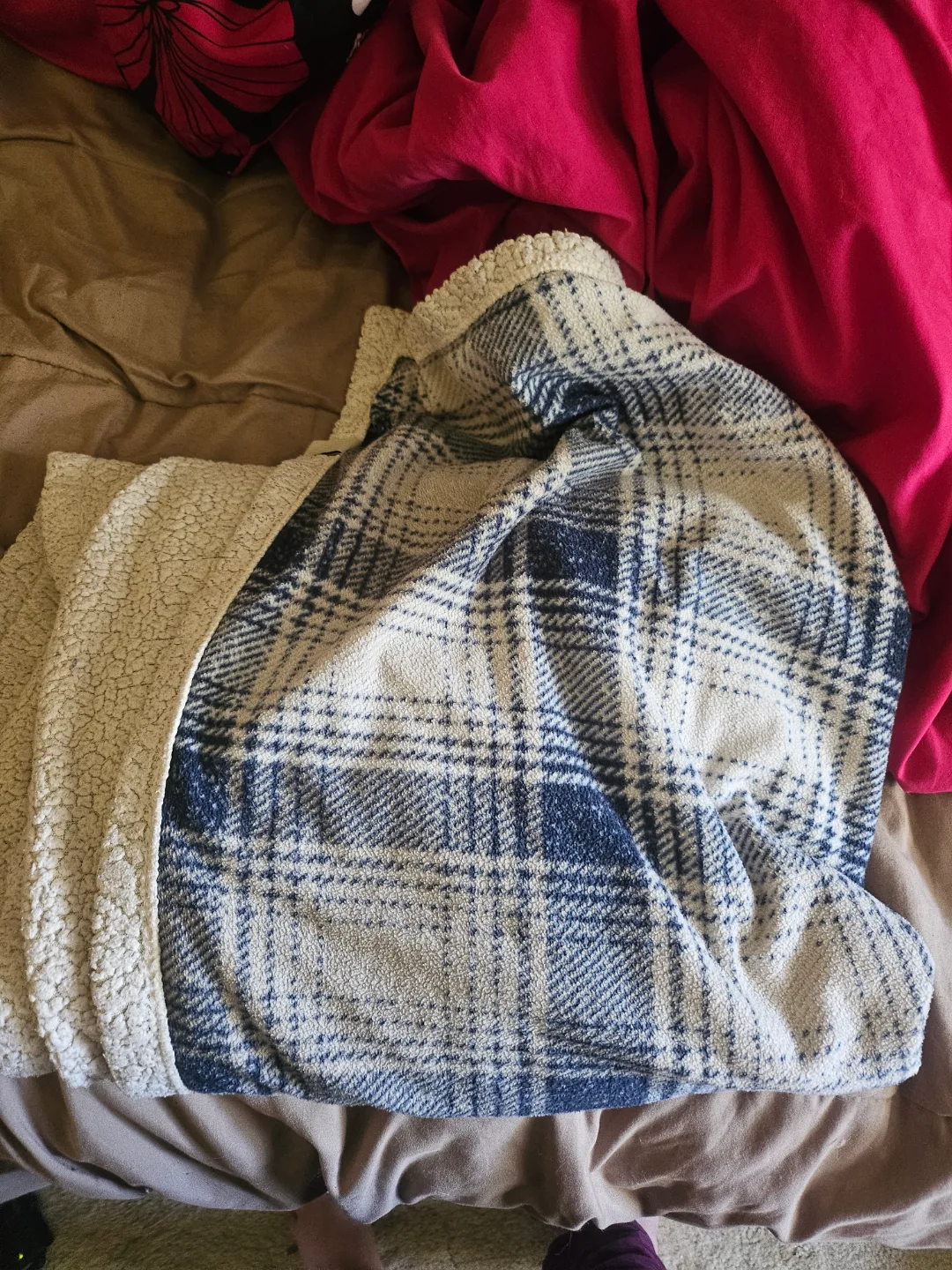Sherpa Throw Blanket, Grey and Blue Plaid thumbnail