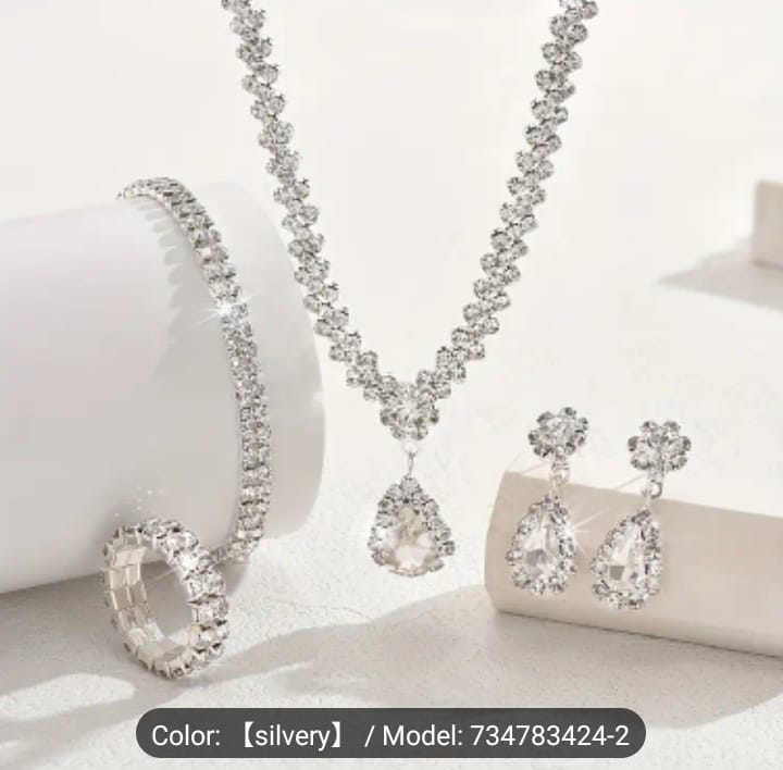 Silver Rhinestone Bridal Jewelry Set -