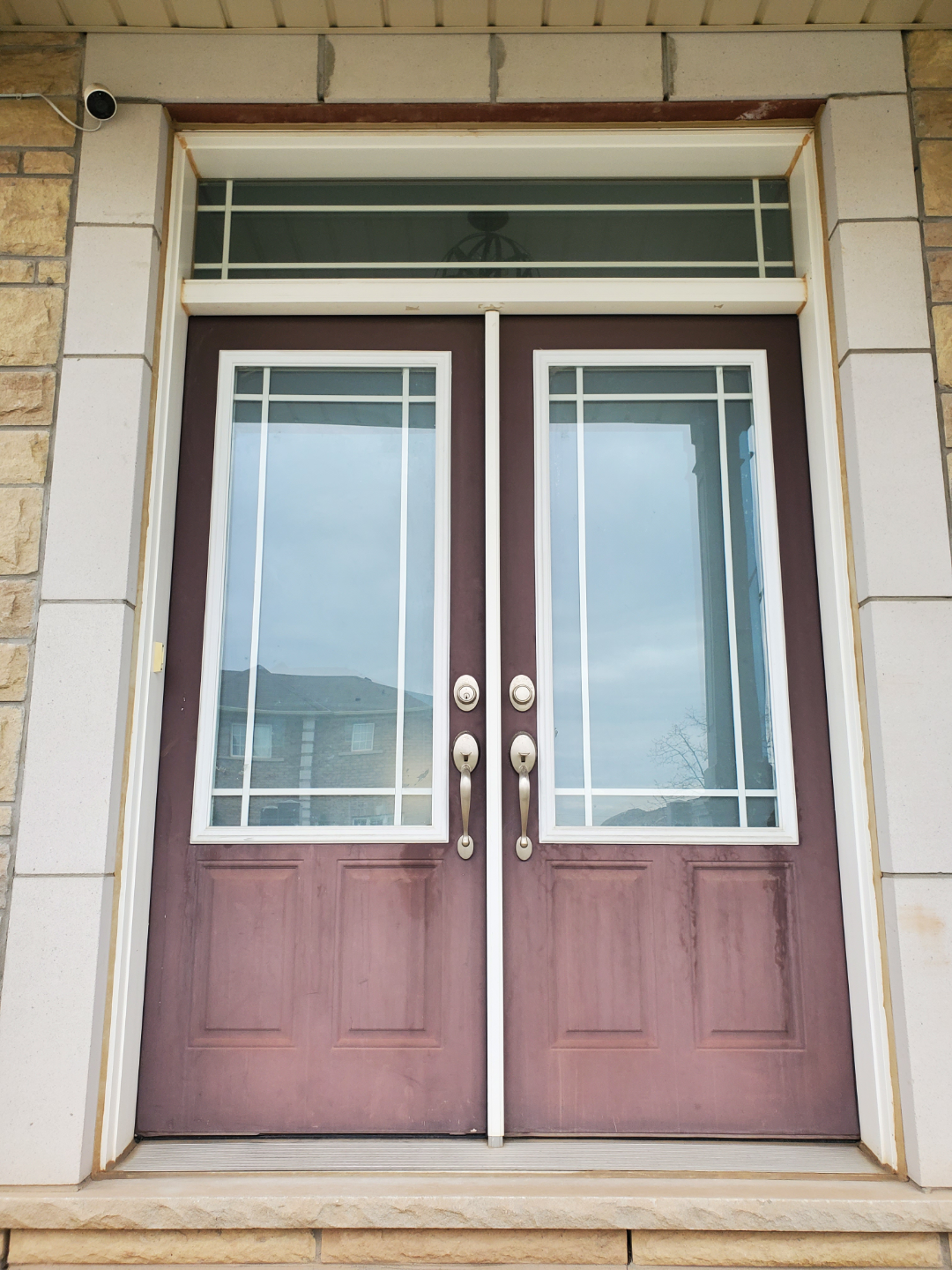 Double Exterior Doors with Transom Window
