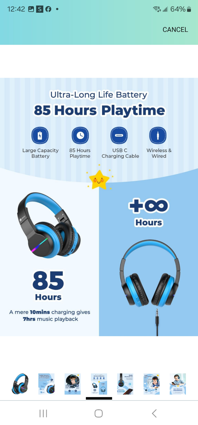 iClever BTH12 Kids Bluetooth Headphones - Blue - photo 4