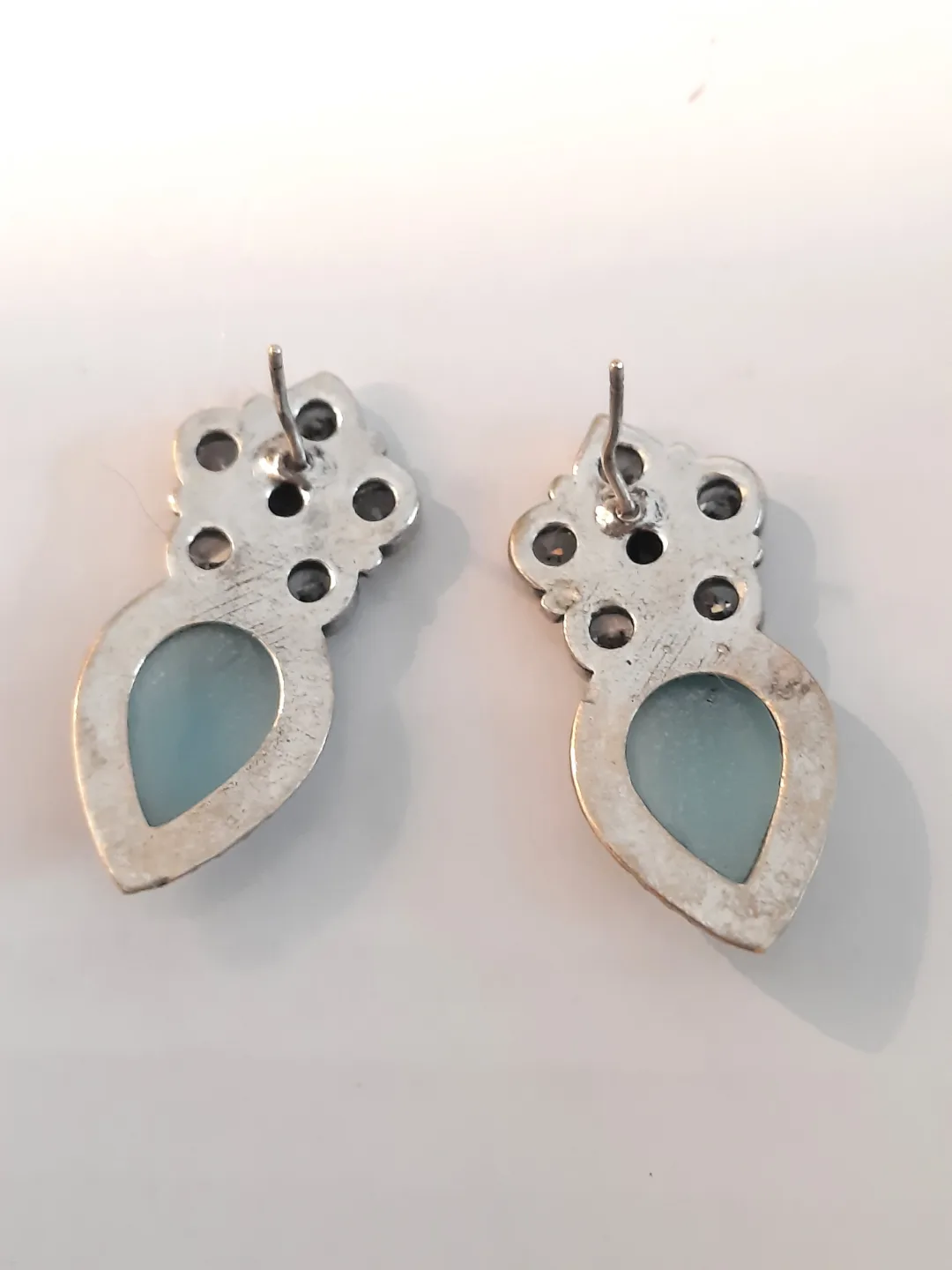 Teardrop Earrings silver filled with blue and white stones image indicator(5)
