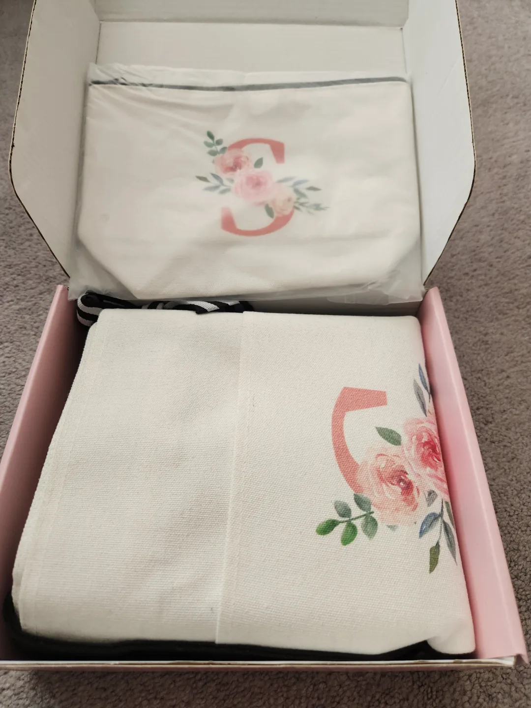 TRSODD Floral Monogrammed Tote Bag and Cosmetic Bag Set image indicator(2)