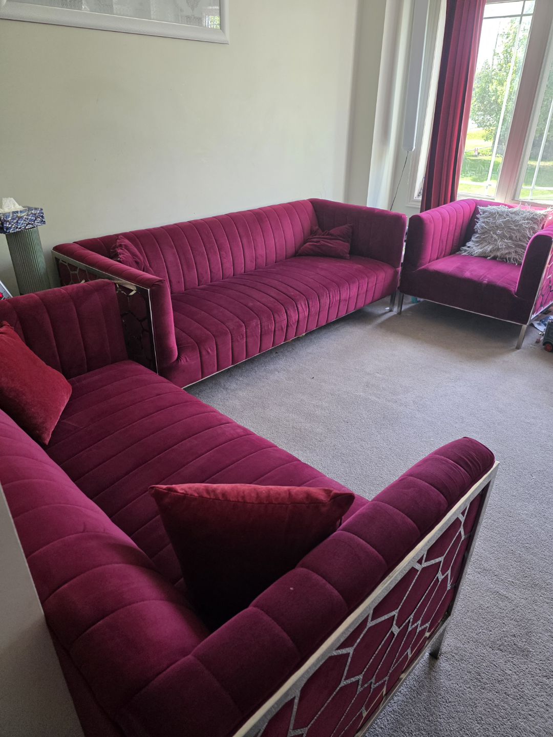 Velvet Sofa with Metal Accents - photo 2