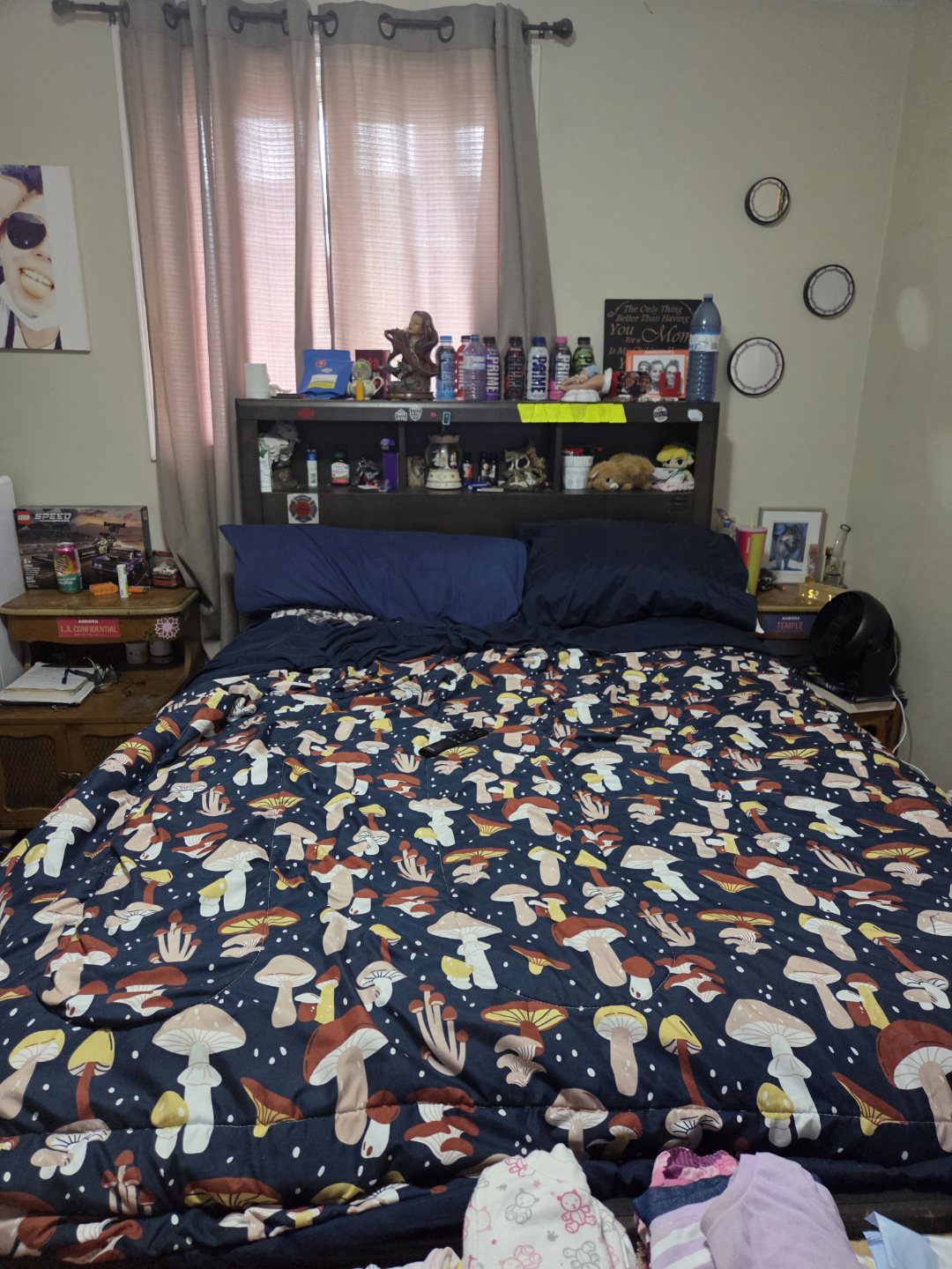 Double-size bed frame with drawers and under storage