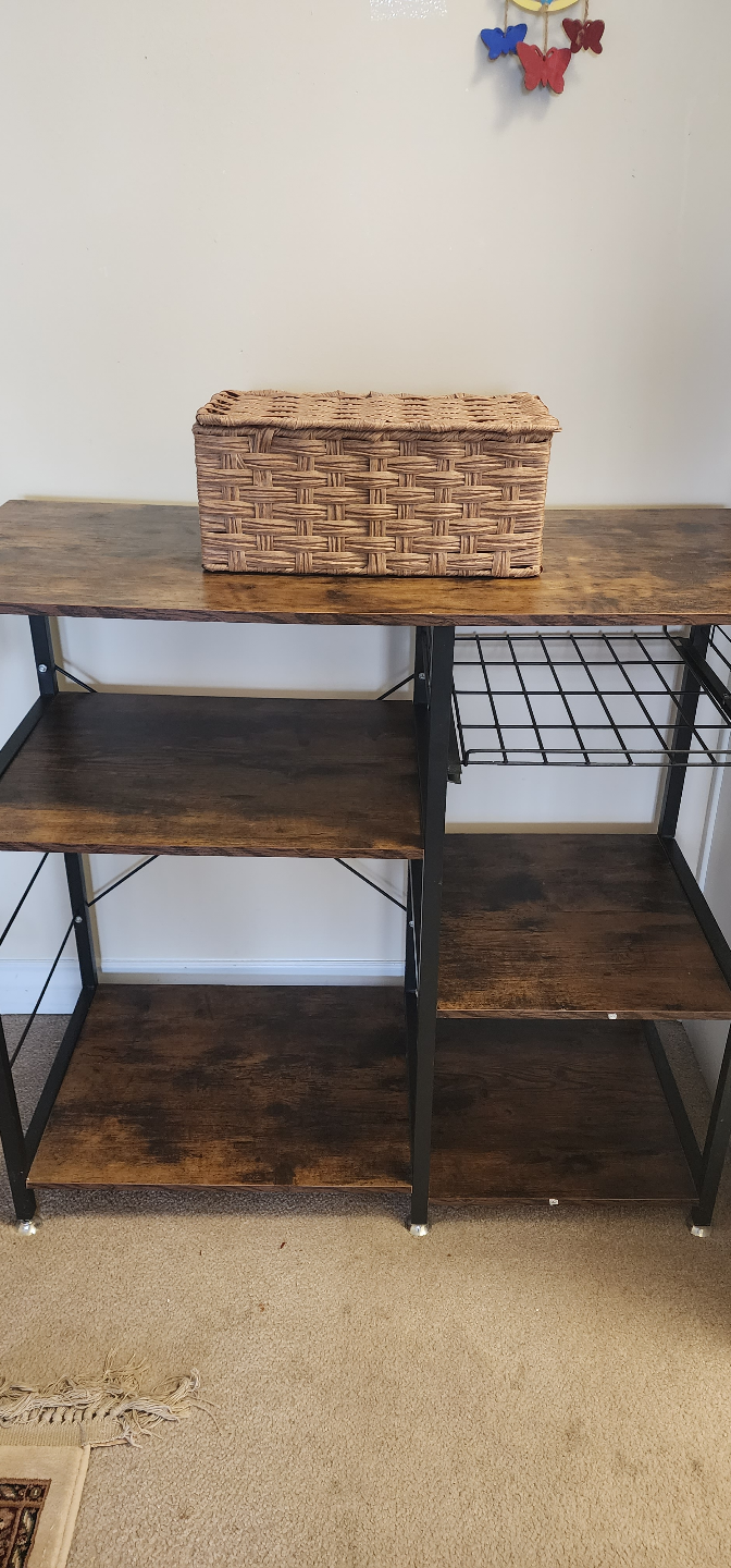 Rustic Brown 3-Tier Shelving Unit with Metal Accents