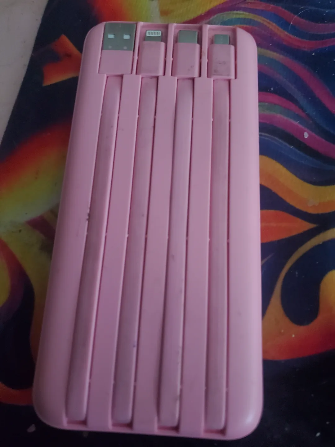 Pink Charmast Portable Charger with Built-in Cables image indicator(2)