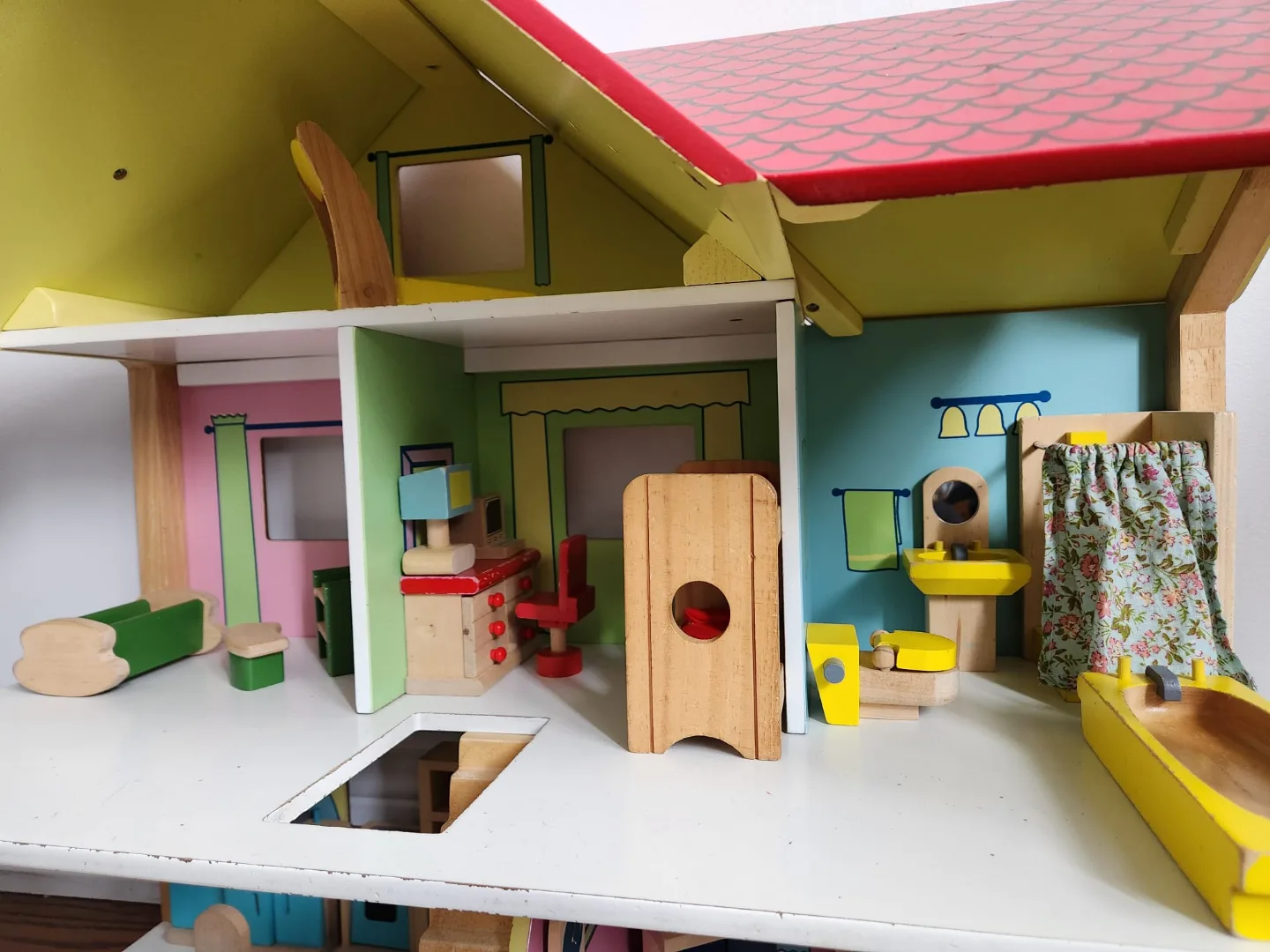 Vintage Wooden Dollhouse with Furniture image indicator(2)