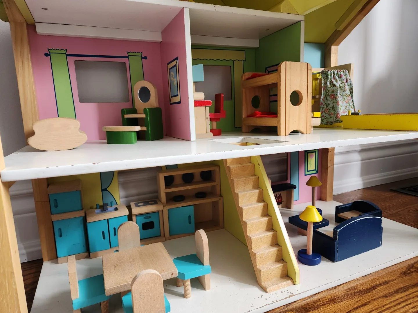 Vintage Wooden Dollhouse with Furniture image indicator(5)