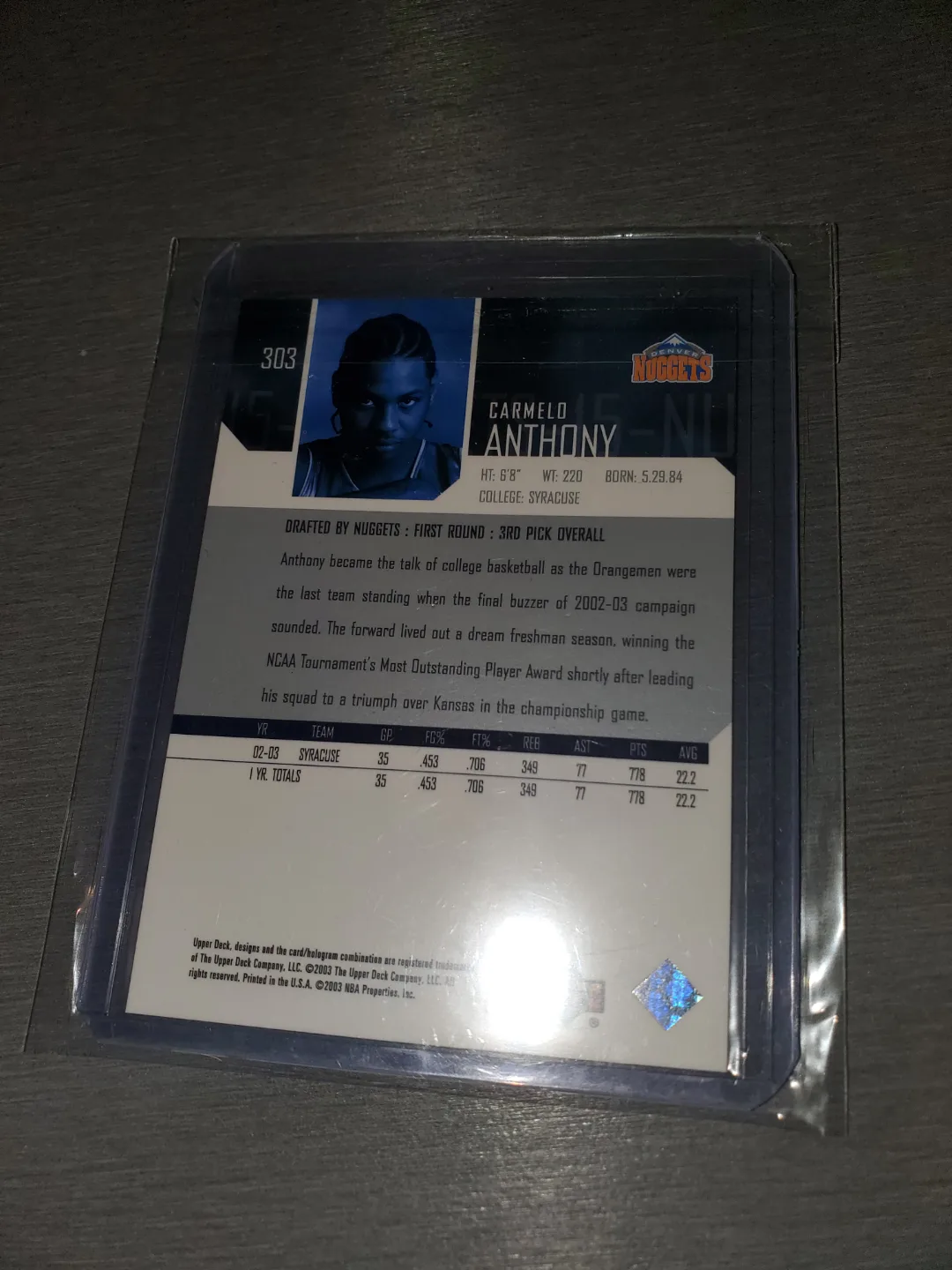 Carmelo Anthony Star Rookie Card UD image indicator(2)