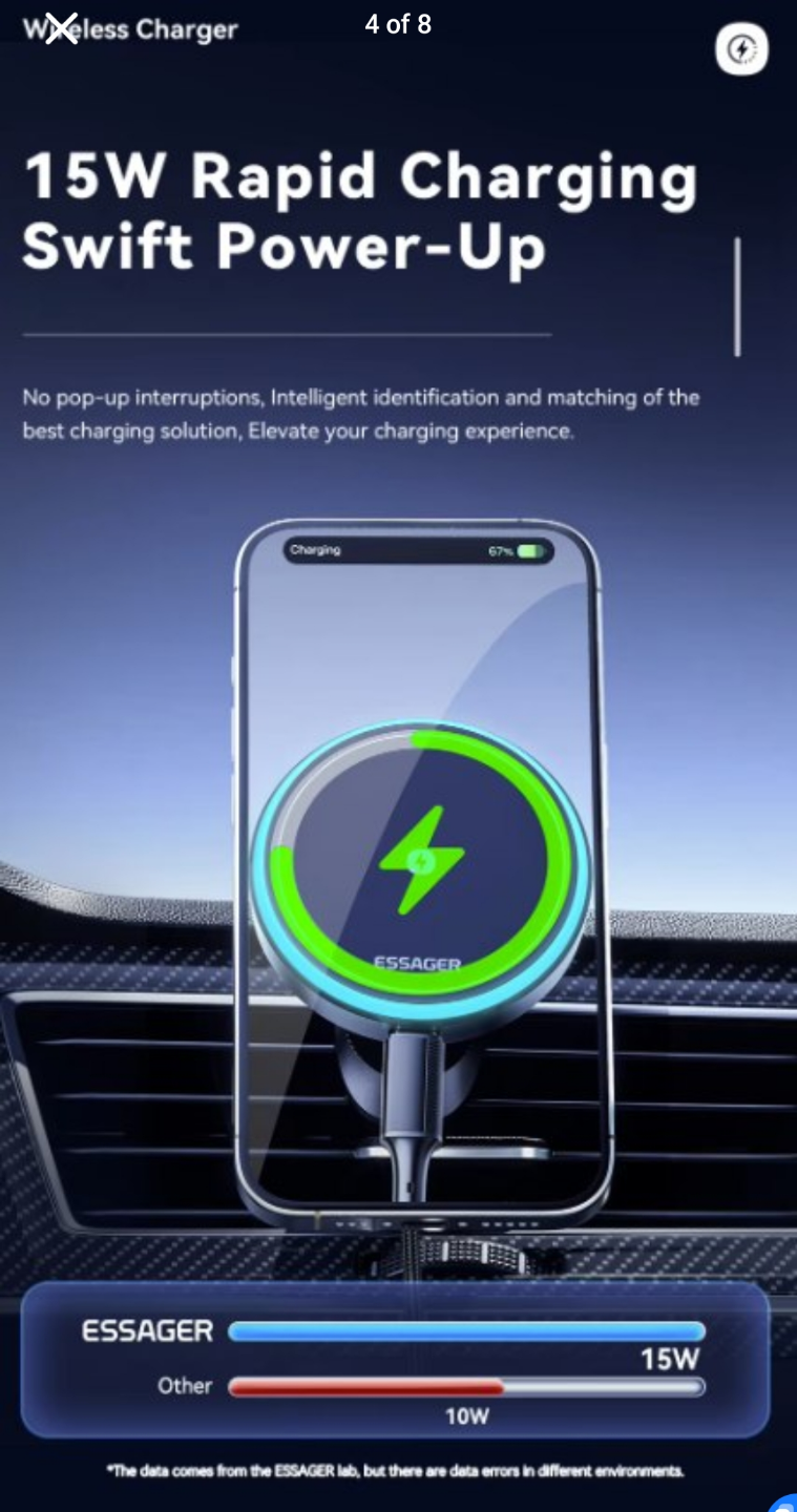Magnetic Wireless Charger Car Phone Holder Fast Charging vent - photo 3