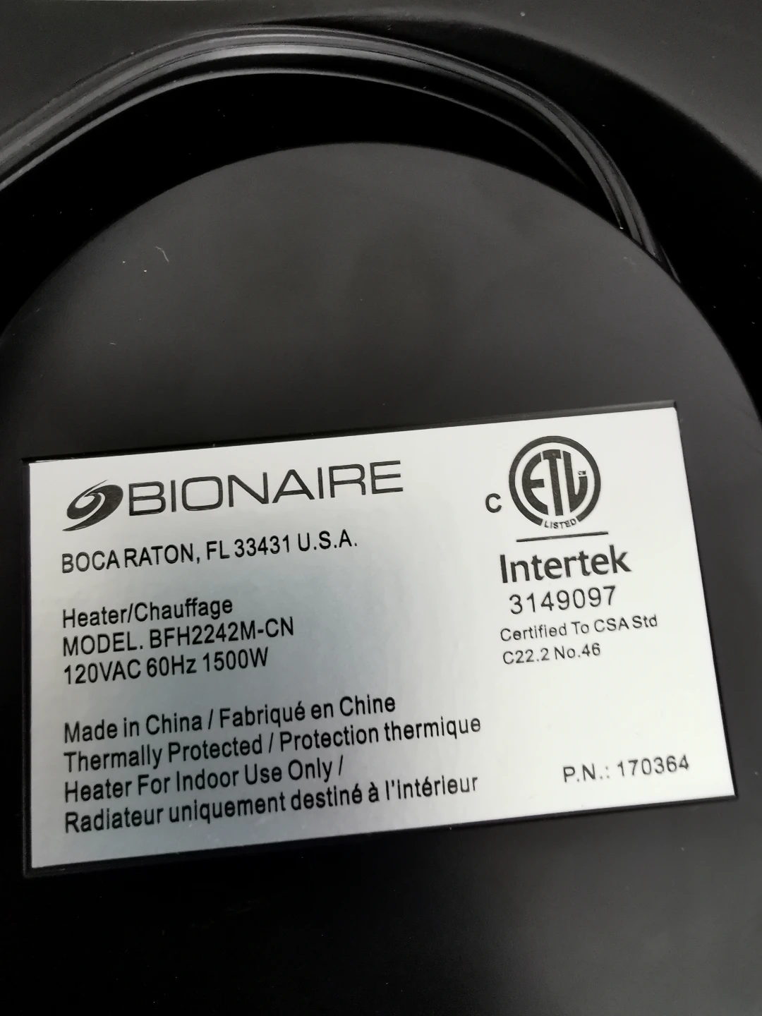 Bionaire Rotating Grill Heater - Model BFH2242M-CN - photo 5