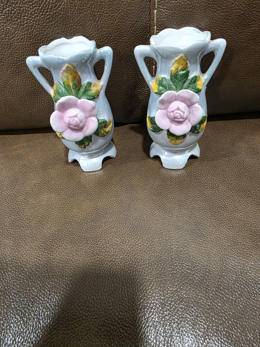 Pair of Vintage Porcelain Vases with Floral Design