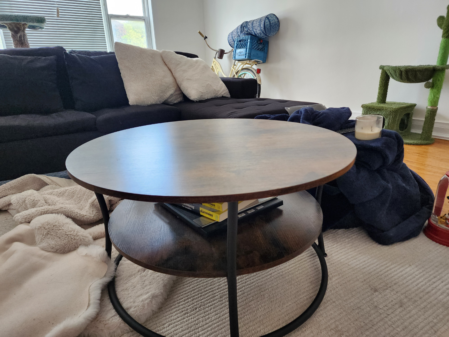 Round Two-Tier Coffee Table with Black Metal Frame - photo 2