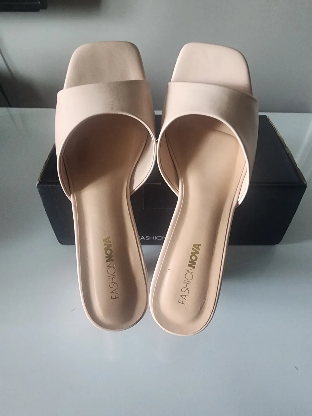 Fashion Nova Nude Blush Block Heel Mules thumbnail