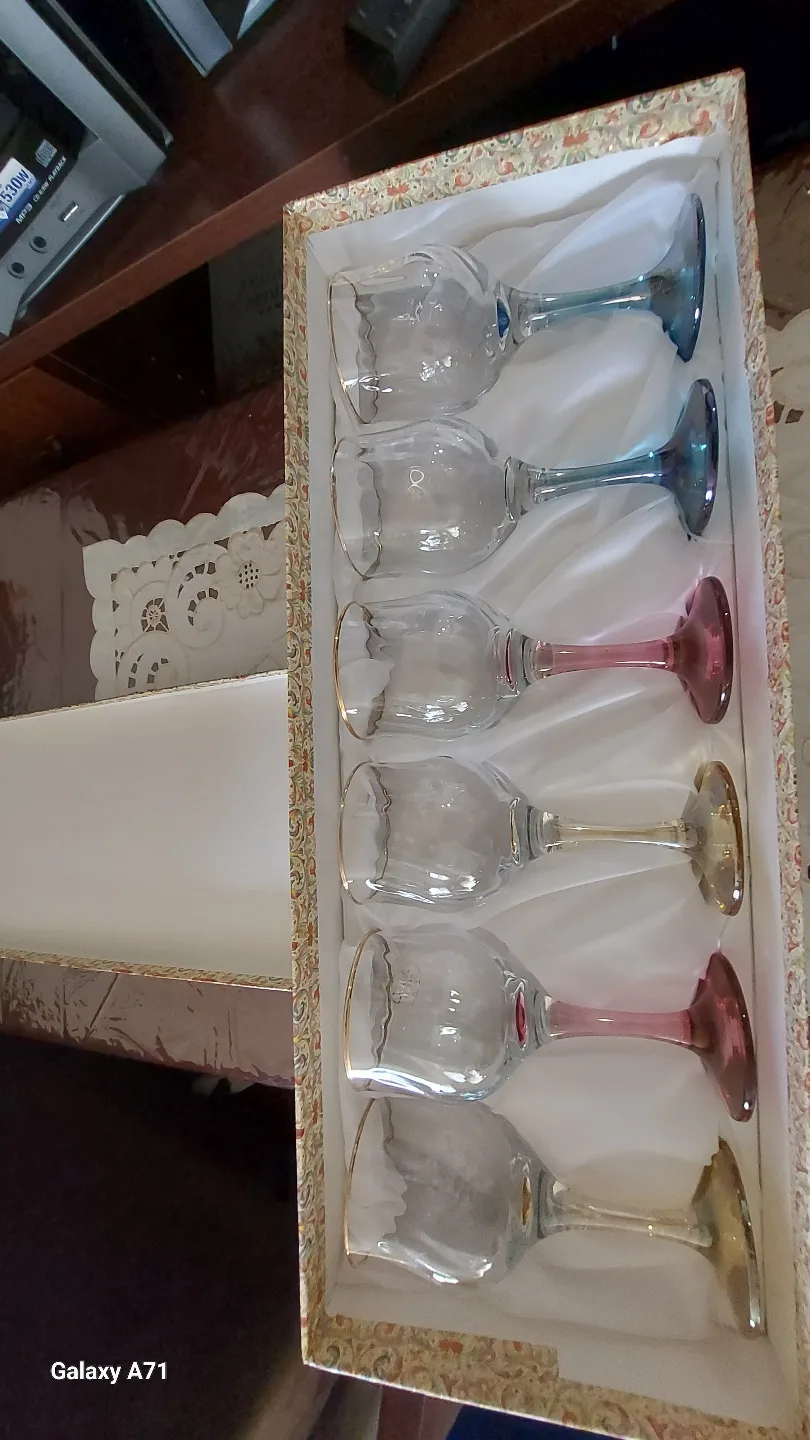 Set of six coloured wine glasses image indicator(2)