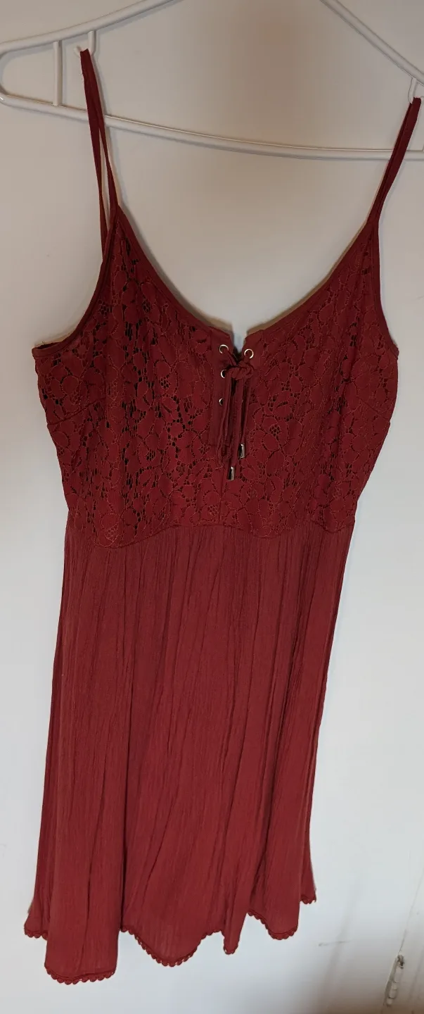 Burnt Orange Lace Detail Mini Dress - Size M thumbnail