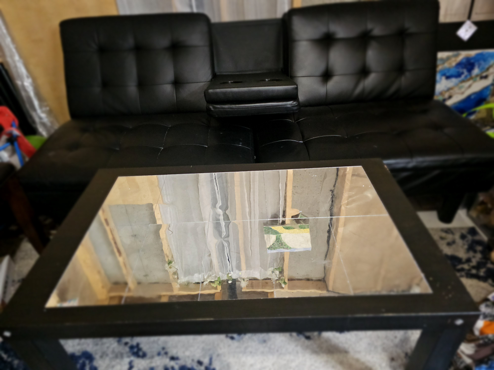 Black Leather Futon and Coffee Table Set