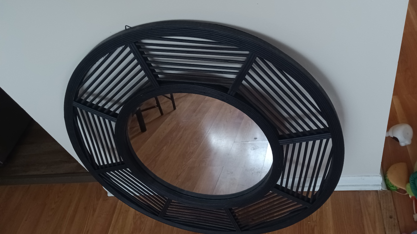 Large Black Round Mirror with Geometric Frame - photo 2