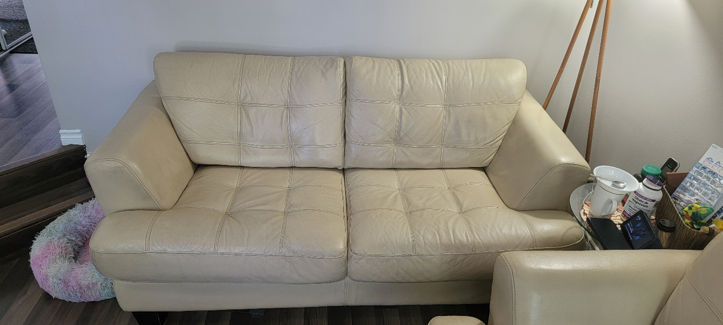 Cream Leather Loveseat