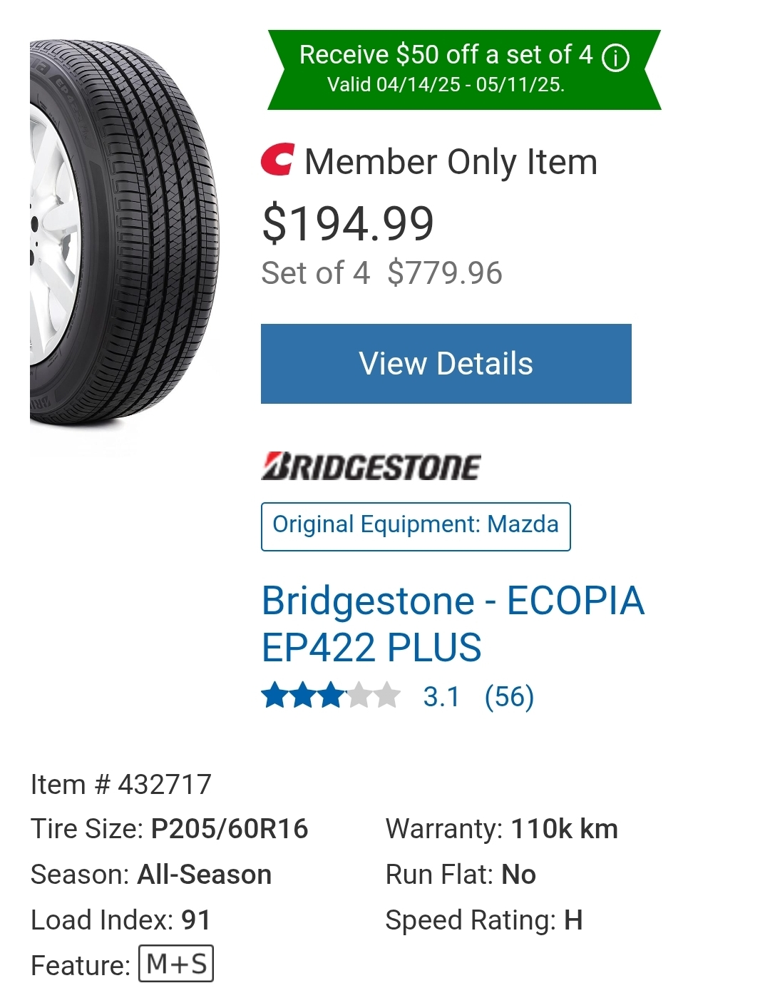 205/60/R16-Bridgestone - ECOPIA EP422 PLUS