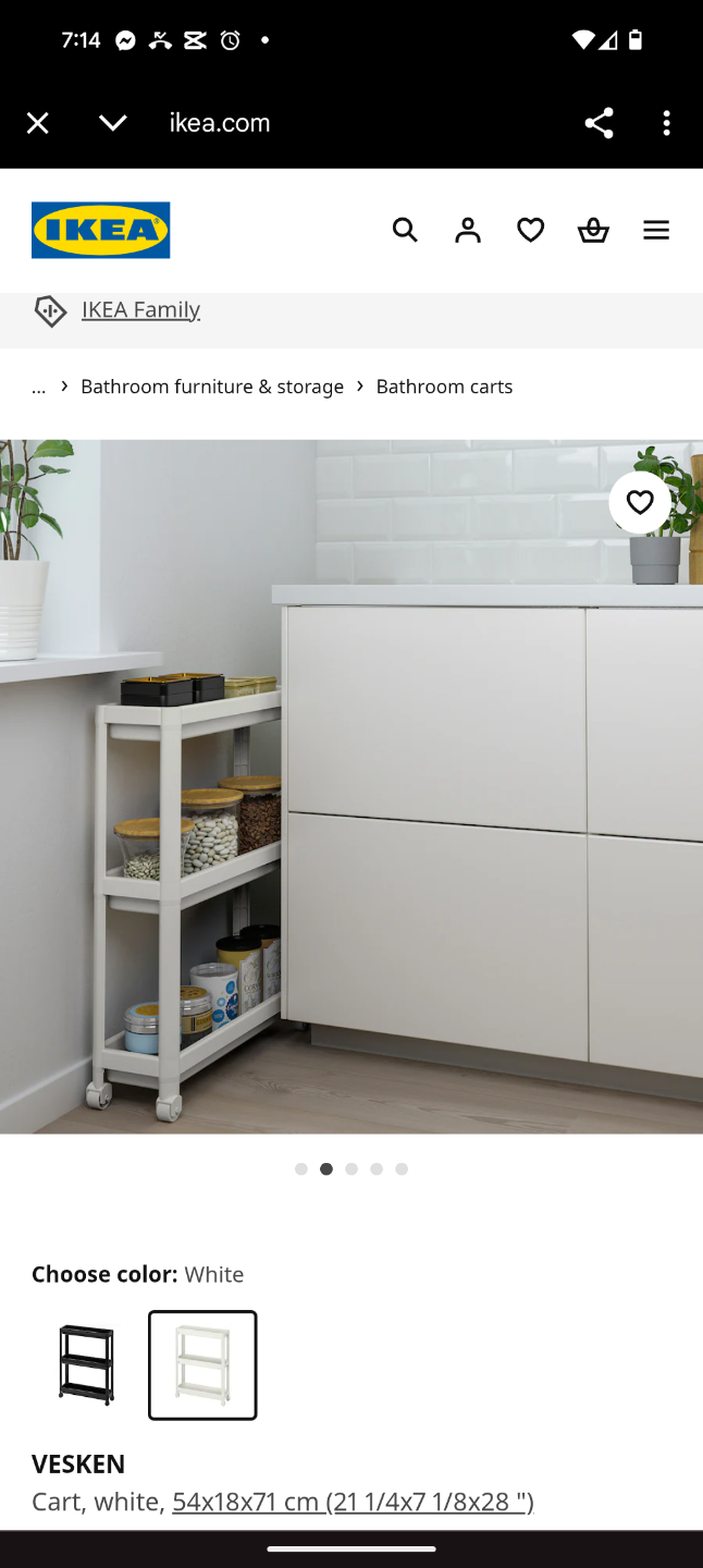 IKEA VESKEN 3-Tier Rolling Cart - White - photo 3