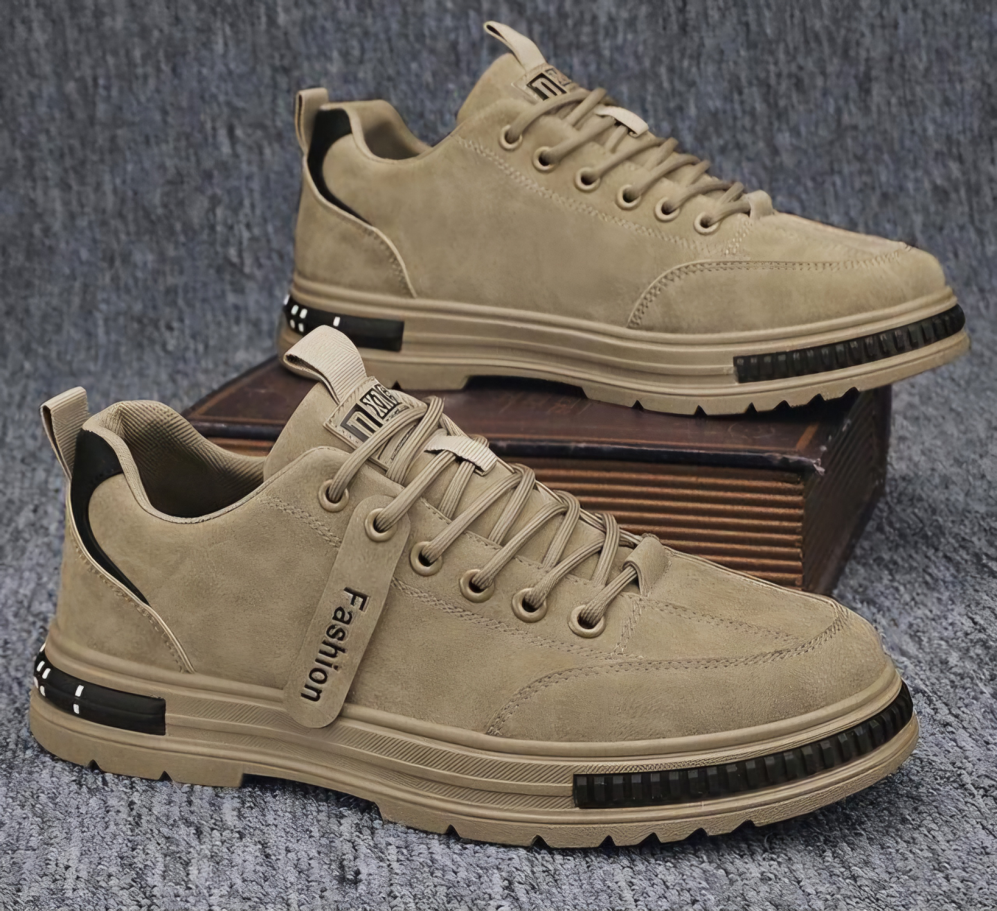 Men's Beige Casual Lace-Up Sneakers