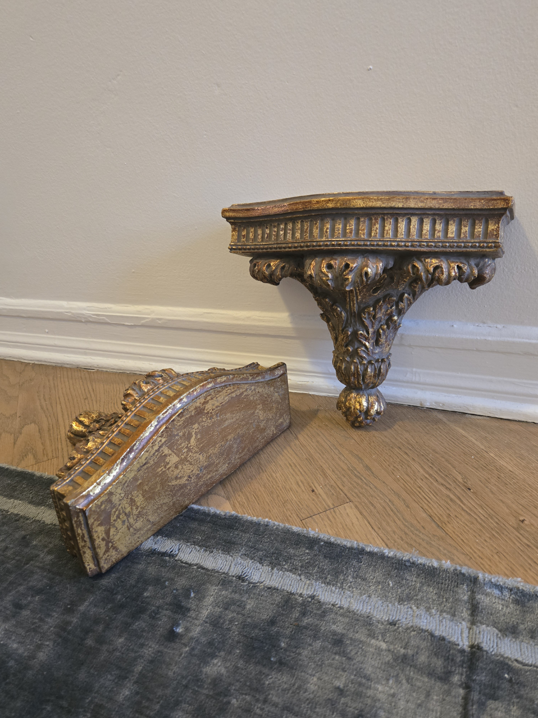 Pair of Ornate Gold Wall Shelves - photo 2