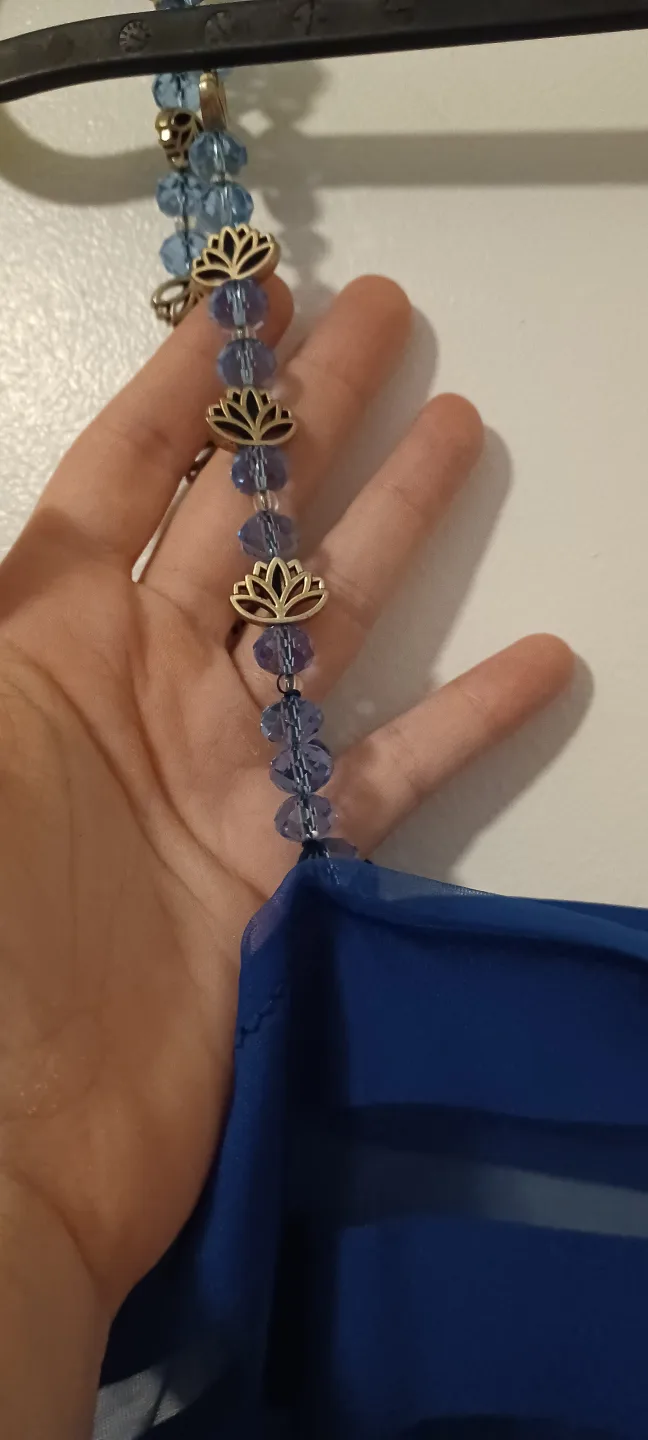 Blue Striped Mini Dress with Beaded Straps image indicator(4)