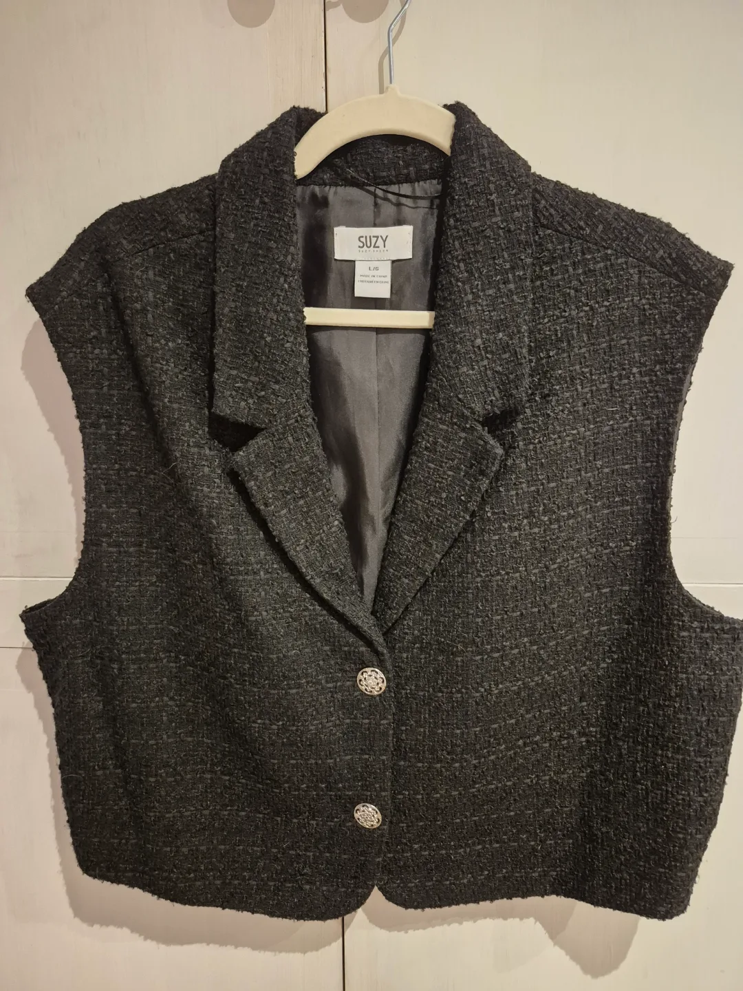 Suzy Shier Black Tweed Vest - Size L/G thumbnail