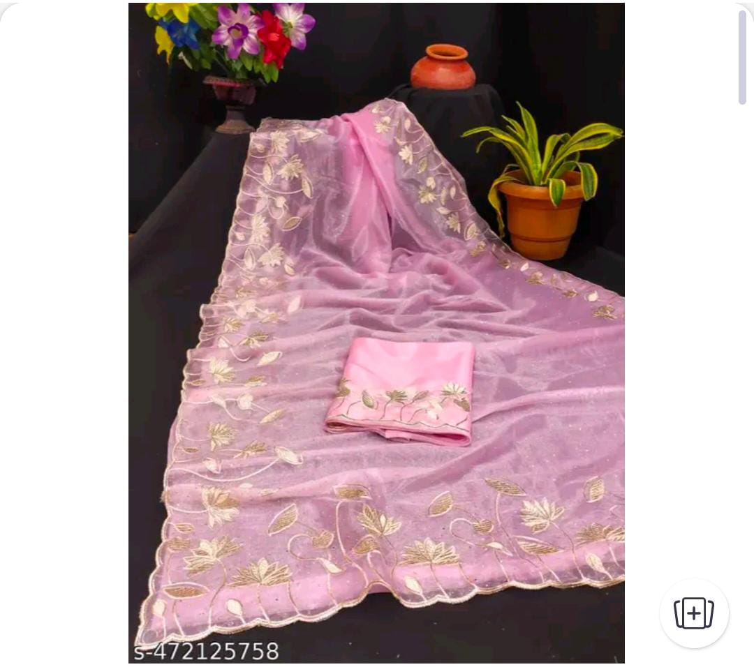 Pink embroidered saree with blouse piece