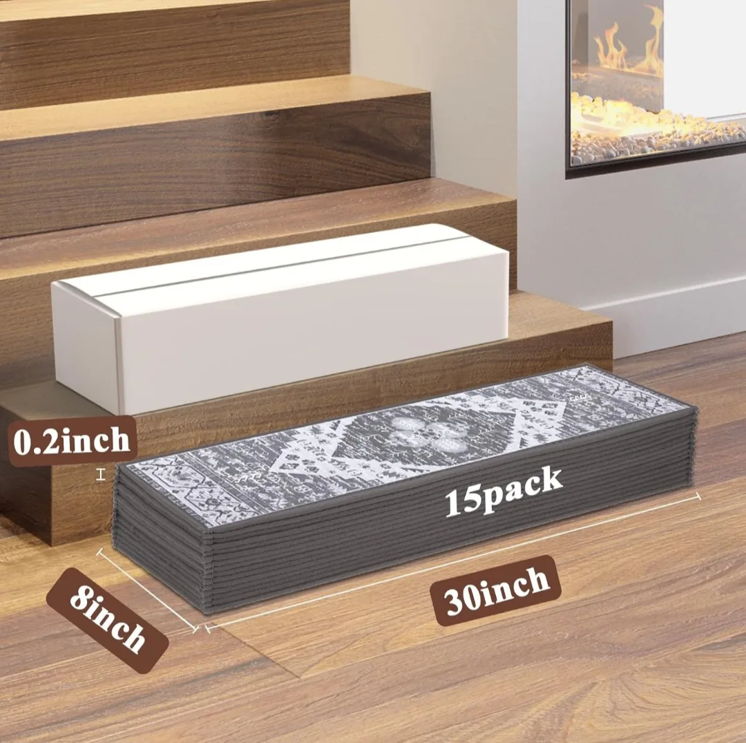 15 Pack Non-Slip Stair Treads - Grey and White Pattern thumbnail