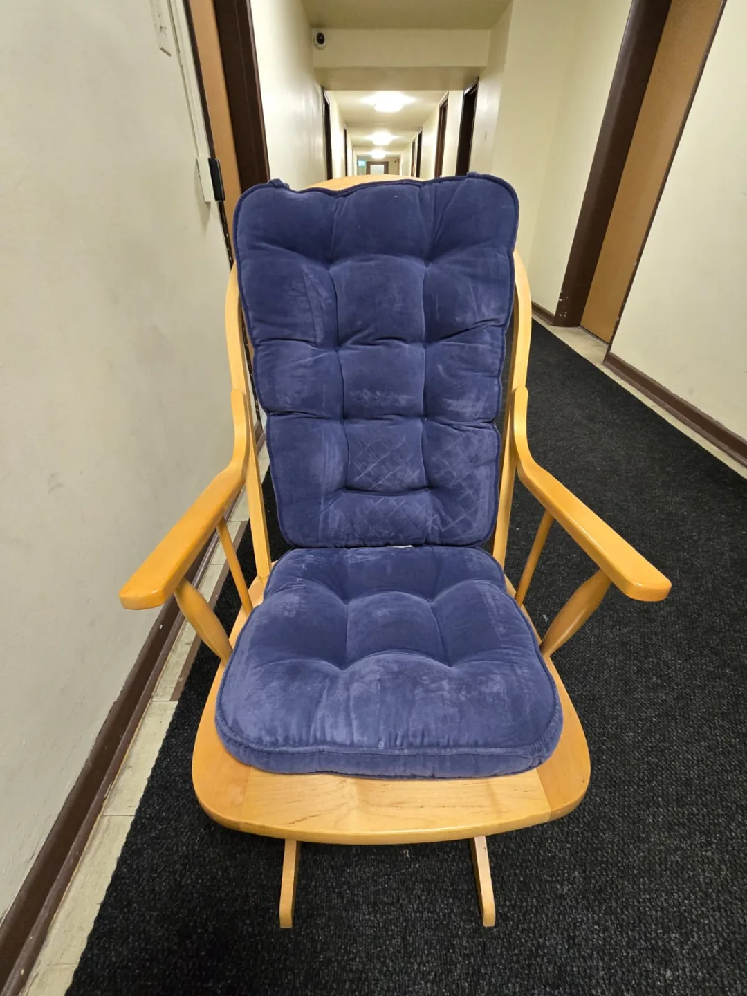 Wooden Glider Rocker with Blue Cushion thumbnail