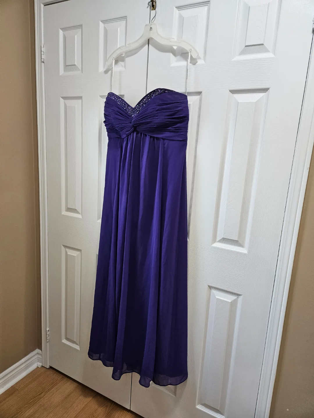 Strapless Purple Floor-Length Dress with Beaded Detail thumbnail