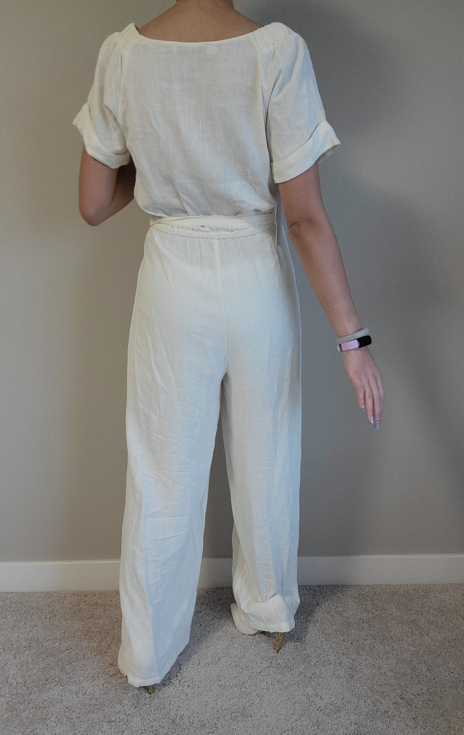 Cream-coloured linen jumpsuit - photo 3